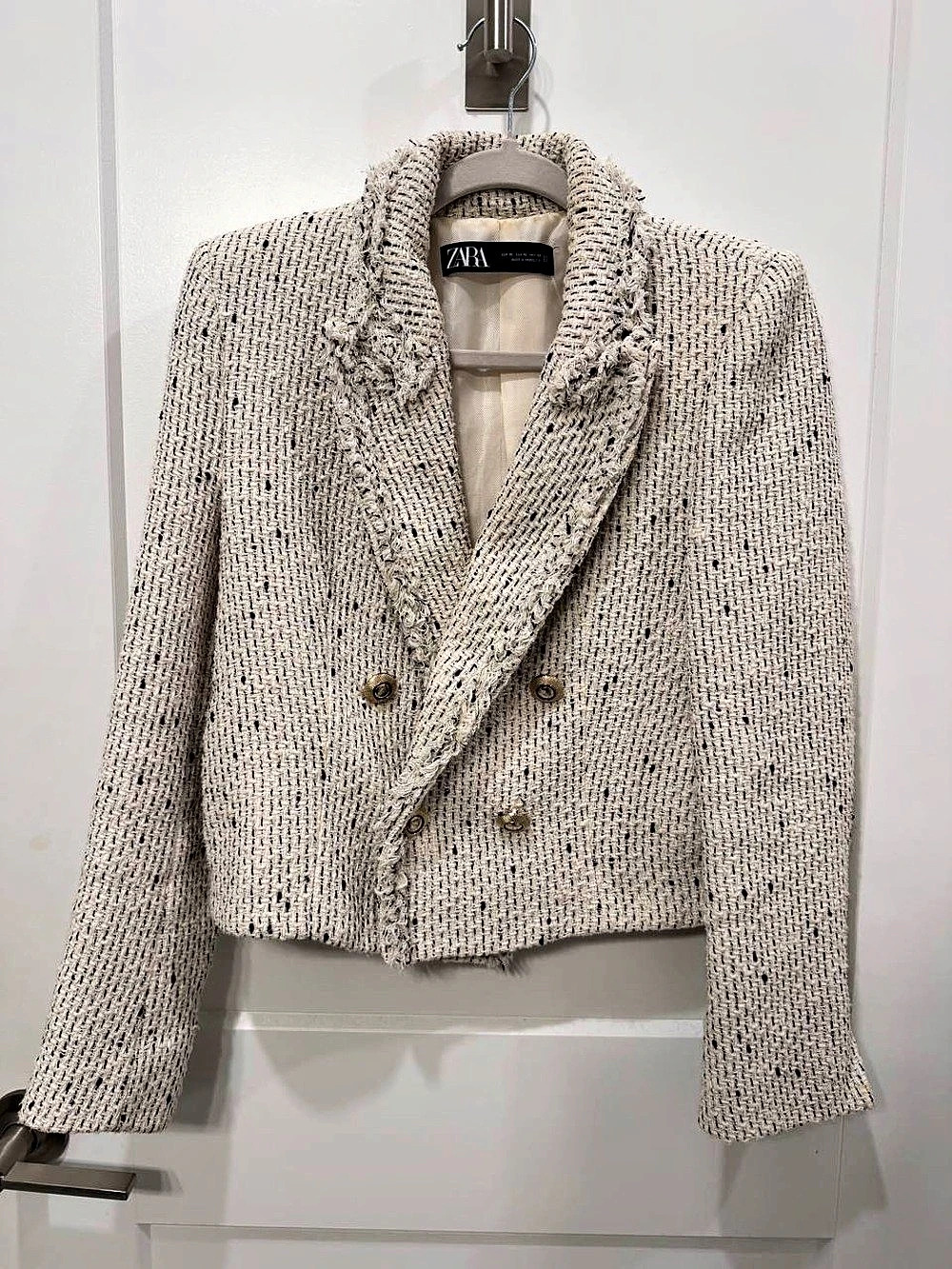 Zara Tweed Blazer in Cream & Black Size XS Like New